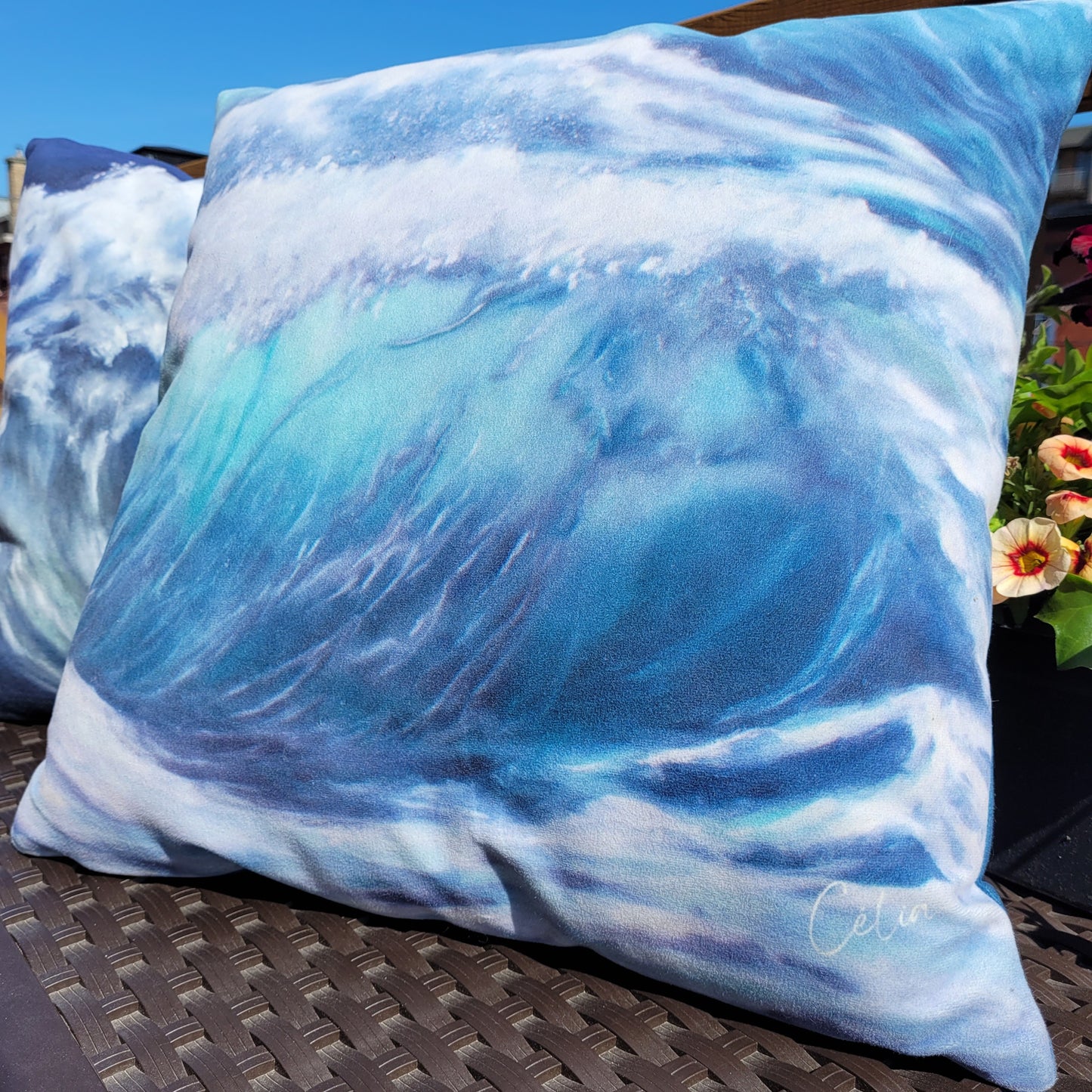 Housse de coussin 18x18 po - En eaux turquoises