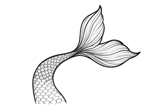 Une queue de sirène dessinée en noir et blanc sur fond transparent